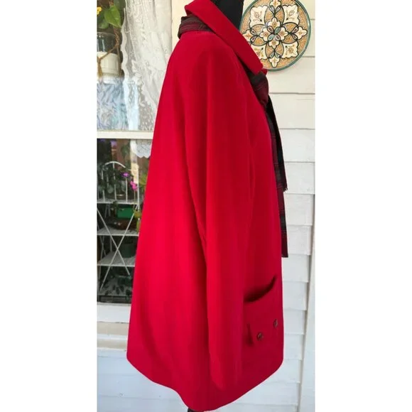 Vintage 80's Veloura Fleece Red Womens Jackect Coat With Scarf Sz 12 - Picture 3 of 14
